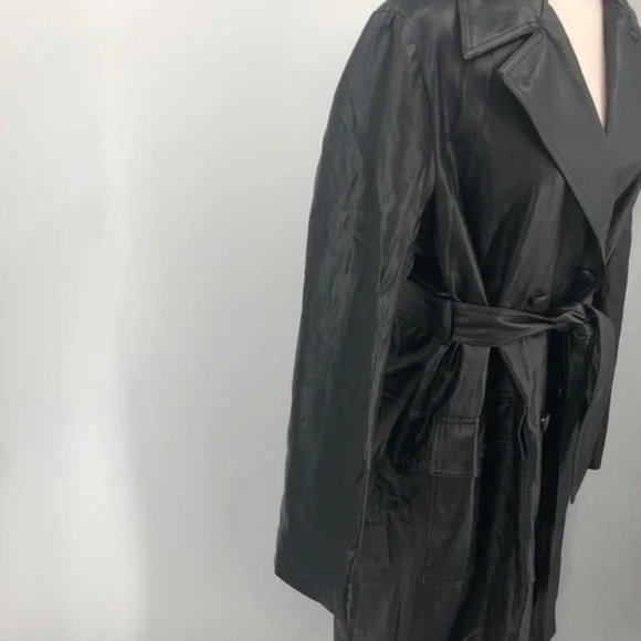 SOLD! NEW Zara Black Double Breasted Vegan Leather Belted Trench Coat Size Large - Picture 8 of 12